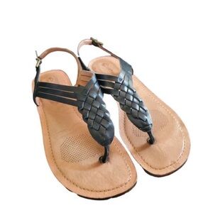 Corso Como Black Braided Leather Sandals Flats Thong 7M